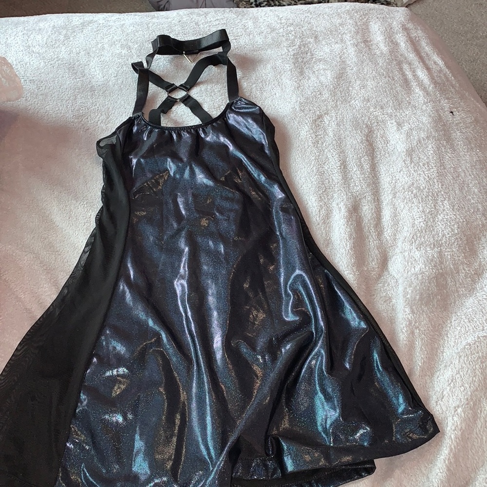 Iridescent See Through Sides Choker Design Dress